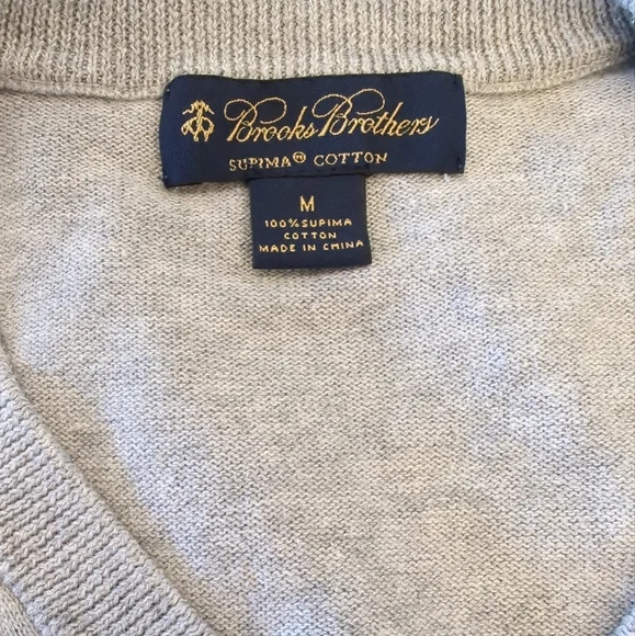 Men's Brooks Brothers Supima 100% Cotton V-Neck Sweater Grey Size Medium EUC - Picture 3 of 5
